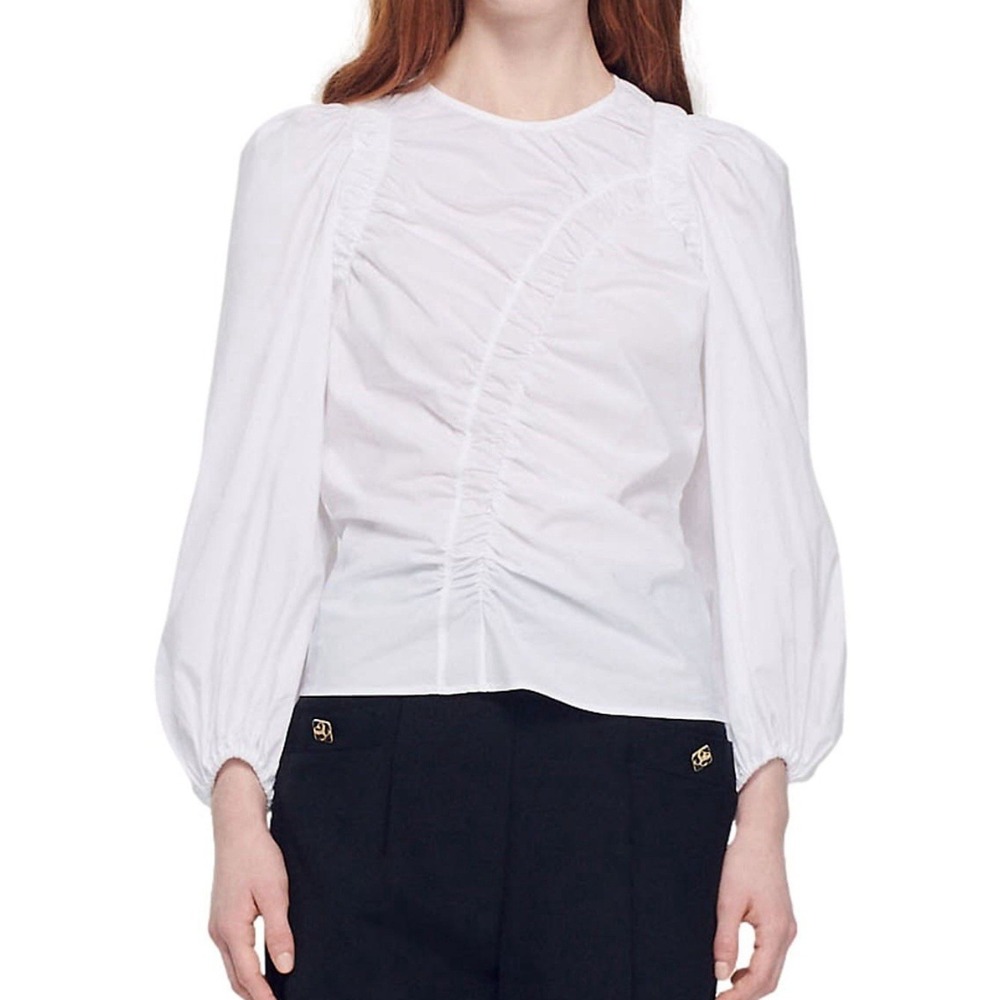 Sandro Ruched front Blouse In White Size 0
